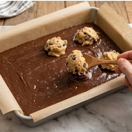 Step 4: Layer the Browniess and Cookie Dough Together